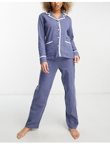Pijama largo azul jaspeado de punto suave de Lauren by Ralph Lauren