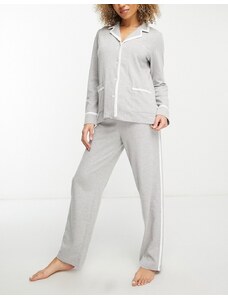 Pijama largo gris jaspeado de punto suave de Lauren by Ralph Lauren