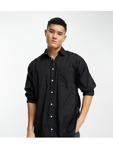 Camisa negra extragrande con bolsillo de popelina de algodón de ADPT-Negro