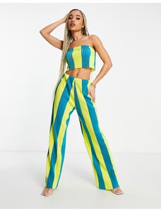 Pantalones a rayas azules y amarillas de pernera ancha de Something New (parte de un conjunto)-Multicolor