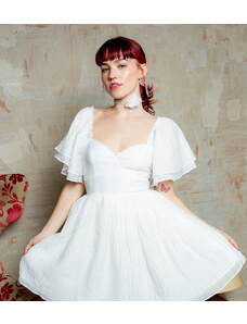 Vestido corto blanco con escote corazón de voile de algodón de Labelrail x Lara Adkins