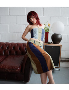 Falda midi multicolor con diseño de patchwork de pana de Labelrail x Lara Adkins (parte de un conjunto)