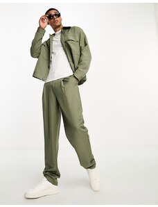 Pantalones de traje caquis de talle alto y corte holgado de ADPT (parte de un conjunto)-Verde