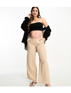 Pantalones color crema texturizados de tacto suave de Vero Moda Maternity-Blanco