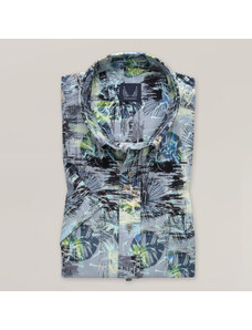 Willsoor Camisa clásica para hombre en color gris con estampado de hojas 15389
