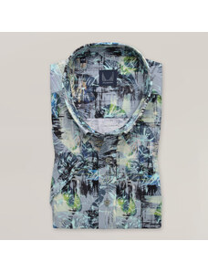 Willsoor Camisa clásica para hombre en color gris con estampado colorido de hojas 15392