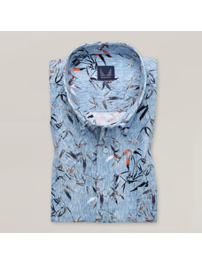 Willsoor Camisa clásica de hombre color azul claro con estampado de hojas 15393