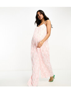 Mono largo rosa de tirantes de corte amplio con estampado floral y lazada en la espalda de Glamorous Maternity