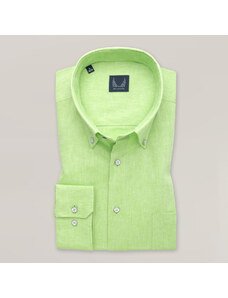 Willsoor Camisa clásica para hombre color verde con estampado liso 15408