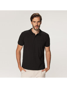 Willsoor Camisa tipo polo para hombre en color negro con un estampado liso 15306