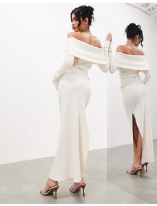 Falda larga color crema con abertura de punto premium de ASOS EDITION-Beis neutro