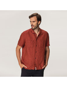Willsoor Camisa clásica de lino para hombre color ladrillo 15355