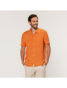 Willsoor Camisa clásica de lino para hombre en color naranja 15354