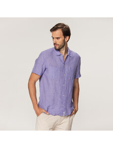 Willsoor Camisa clásica de lino para hombre en color púrpura 15356