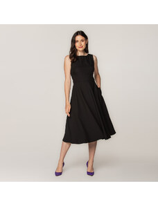Willsoor Elegante vestido midi para mujer en color negro con estampado liso 15350