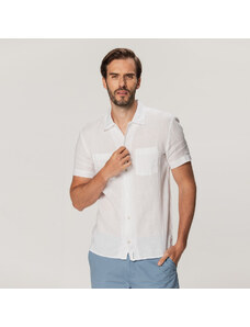 Willsoor Camisa clásica de lino para hombre en color blanco 15360