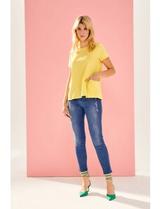 LolitasyL Camiseta amarillo lima básica con corte y bolsillos Lolitas