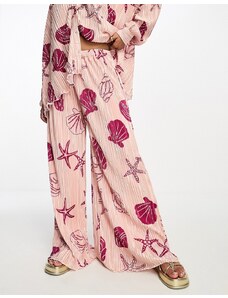 Pantalones rosas plisados de corte holgado con estampado de conchas de Bailey Rose (parte de un conjunto)