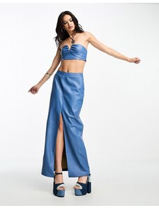 Falda larga azul con abertura delantera de efecto cuero de Something New x Emma Fridsell