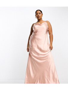 Vestido de dama de honor largo color rubor suave con cuello desbocado de satén Keisha de Pretty Lavish Curve-Rosa
