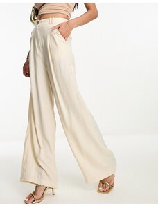 Pantalones color crema de pernera ancha de Style Cheat-Blanco