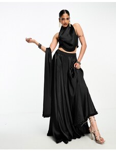 Falda lehenga negra de corte amplio con volantes y dupatta de Kanya London (parte de un conjunto)-Negro