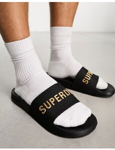 Sandalias negras veganas para piscina con logo Code de Superdry-Negro