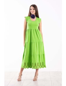 LolitasyL Vestido verde algodon largo con bordado al tono Lolitas&L
