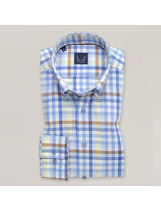 Willsoor Camisa Slim Fit Con Patrón De Cuadros Color Azul, Amarillo y Marrón Para Hombre 15495