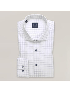 Willsoor Camisa Slim Fit Color Blanco Con Patrón De Cuadros Color Azul Oscuro Para Hombre 15501