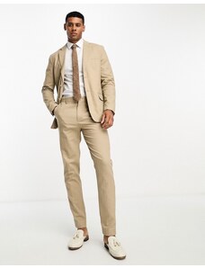 Pantalones de traje beis de corte slim de mezcla de lino de Only & Sons-Beis neutro