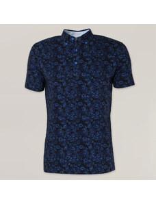 Willsoor Camiseta Polo Manga Corta Color Negro Con Patrón Geométrico Color Azul Para Hombre 15514