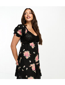 ASOS Tall Vestido corto con estampado floral sobre base oscura y escote Bardot de croché de ASOS DESIGN Tall-Multicolor