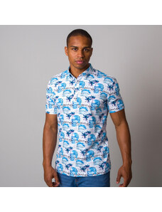 Willsoor Camiseta Polo Color Blanco Con Estampado Tropical Color Azul Para Hombre 15533