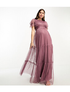 Vestido de dama de honor largo color malva de tul de Beauut Maternity-Rosa