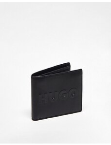 Hugo Red Cartera negra plegable con logo y bolsillo monedero de cuero Tyler de HUGO-Black