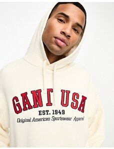 Sudadera color crema holgada con capucha y logo de felpa USA de GANT-Blanco