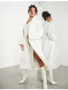 Abrigo largo color crema de mezcla de lana de ASOS EDITION-Blanco