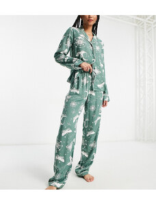 ASOS Tall Pijama color salvia de camisa y pantalones con estampado de astrología de modal de ASOS DESIGN Tall-Verde