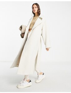 Abrigo largo color crema con cinturón de mezcla de lana de ASOS EDITION-Blanco