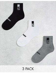 Pack de 3 pares de calcetines tobilleros de color negro, blanco y gris unisex de diario de Salomon-Black