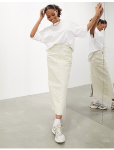 Falda larga color crema con diseño de parches de cuero auténtico de ASOS EDITION-Beis neutro