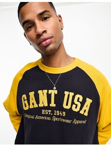 Sudadera azul marino y amarilla extragrande con mangas raglan, logo y diseño estilo béisbol "USA" de GANT