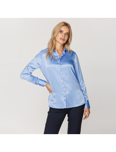 Willsoor Camisa fluida de satén color azul claro para mujer 15590