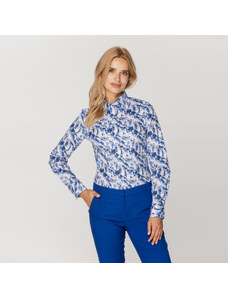 Willsoor Camisa Con Estampado De Hojas Color Azul y Beige Para Mujer 15579