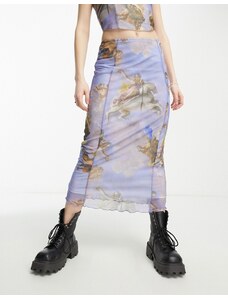 ONLY Falda midi de talle bajo con estampado de querubines de Neon & Nylon-Azul