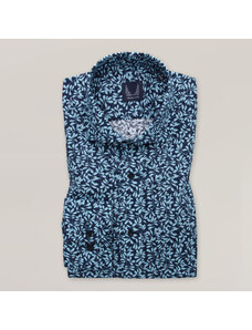 Willsoor Camisa Slim Fit Color Azul Oscuro con Delicadas Hojas Para Hombre 15611