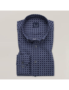 Willsoor Camisa Clásica Color Azul Oscuro Con Un Ligero Patrón Geométrico Para Hombre 15614