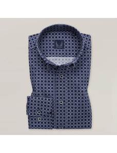 Willsoor Camisa Slim Fit Color Azul Oscuro con Ligero Patrón Geométrico Para Hombre 15613