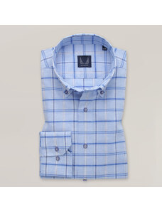 Willsoor Camisa Slim Fit Con Patrón De Cuadros Color Azul Con Lino Para Hombre 15625